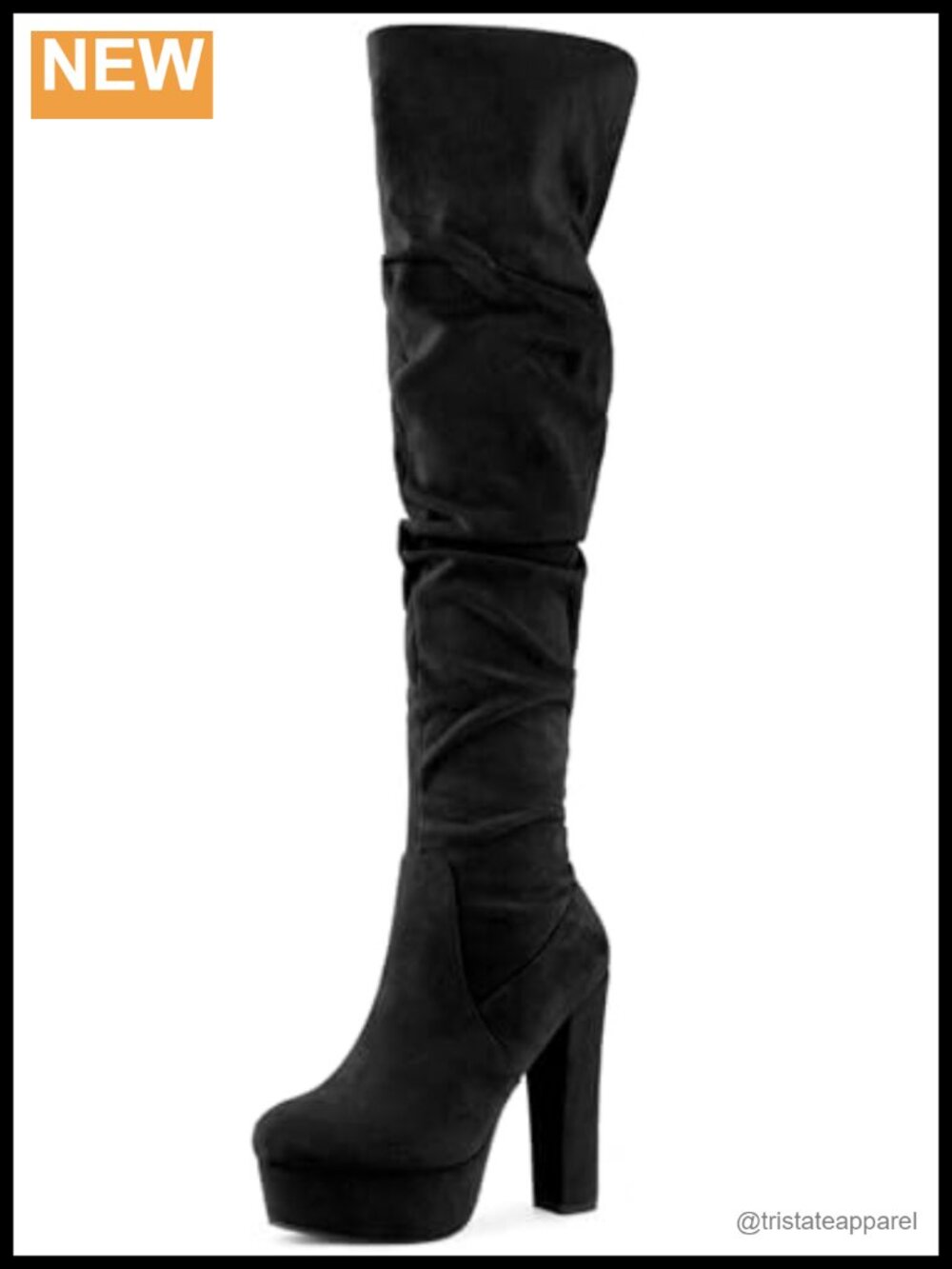 Allegra K Women's Faux Suede Chunky Heel Platform Thigh High Boots